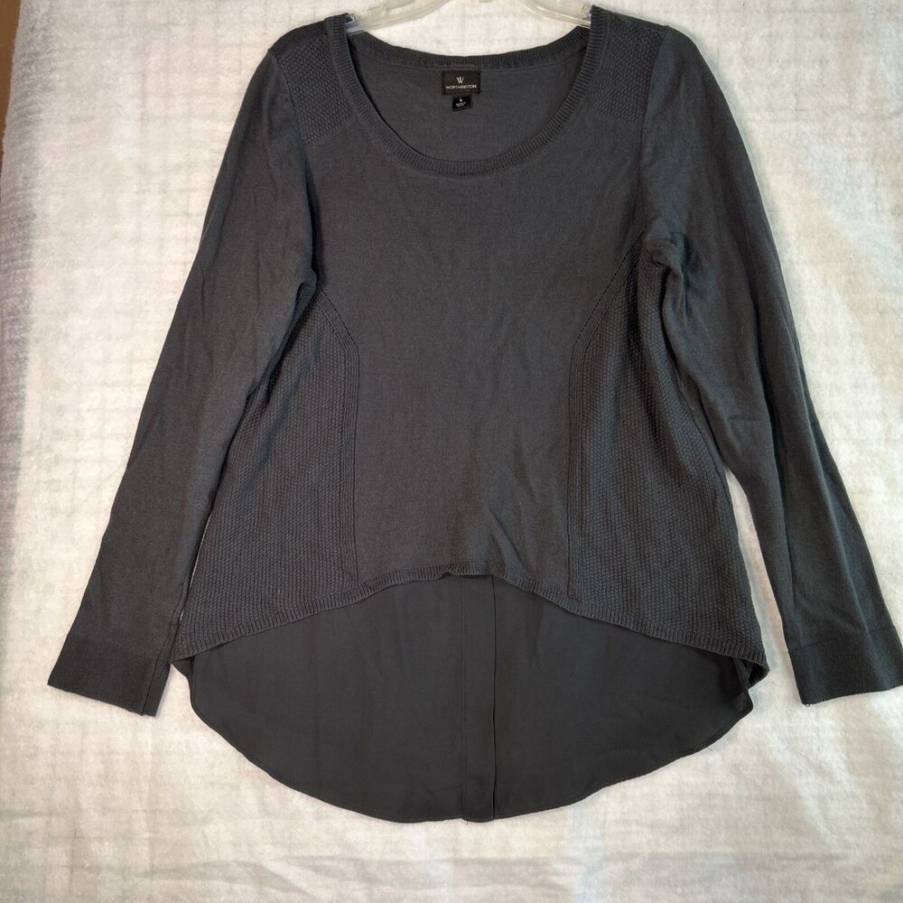 Worthington Women's Sz Lg Gray Layered Top Sweater Blouse tunic scoop neck